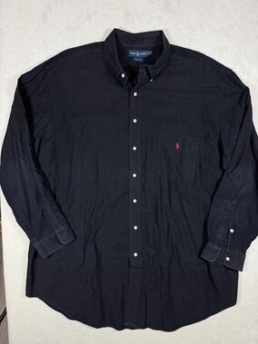 Polo Ralph Lauren 3XLT Black Button-Down Cordoroy Shirt with Red Pony